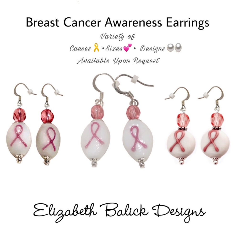 1 Pair Breast Cancer Awareness Earrings, Handmade Lampwork Glass, EB Designs NEW